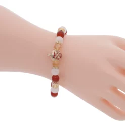 สร้อยข้อมืออัญมณีหลากชนิด พร้อมส่วนตกแต่ง ท้าวเวสสุวรรณเงิน925 ชุบทอง18K ลงยาสีแดง ประดับเซอร์คอนสีขาว - Image 3