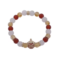 สร้อยข้อมืออัญมณีหลากชนิด พร้อมส่วนตกแต่ง ท้าวเวสสุวรรณเงิน925 ชุบทอง18K ลงยาสีแดง ประดับเซอร์คอนสีขาว - Image 4