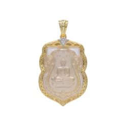 จี้เหรียญเสมา รุ่นปลดหนี้ เงินไหลมา ปี 2565 วัดพระธาตุวาโย จ.ฉะเชิงเทรา เนื้อทองทิพย์ กรอบเงิน925 ชุบทอง18K ประดับเพชร