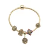 สร้อยข้อมือเงิน925 ชุบทอง18K ตกแต่งจี้ท้าวเวสสุวรรณ, ราหูอมจันทร์และดอกบัว