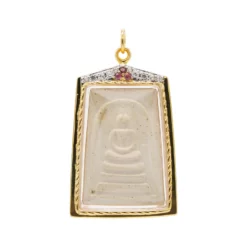 จี้พระสมเด็จเนื้อผง วัดระฆัง ปี2552 รุ่น มี เฮง รวย กรอบเงิน925 ชุบทอง18K ประดับทับทิมและเซอร์คอนสีขาว