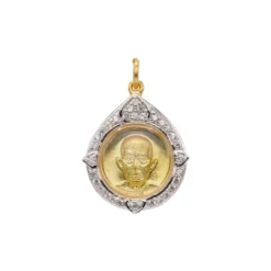 จี้หลวงพ่อรวย วัดซึก ปี 2565 เนื้อกะไหล่ทอง กรอบเงิน925 ชุบทอง18K ประดับเซอร์คอนสีขาว