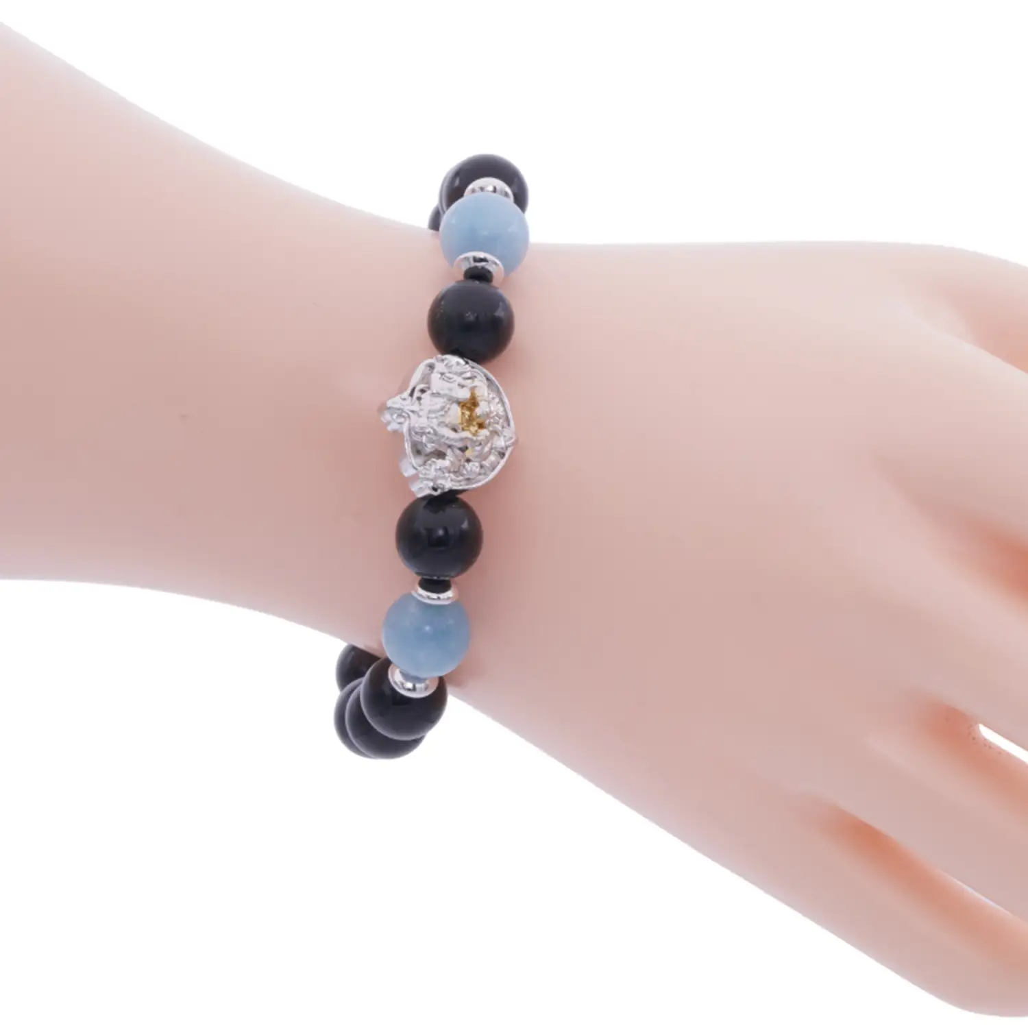 สร้อยข้อมือออบซิเดียน ประดับอัญมณี พร้อมชาร์ม พระพิฆเนศปางรีนาโมจัน คณปติ และส่วนตกแต่งเงิน925 - Image 6