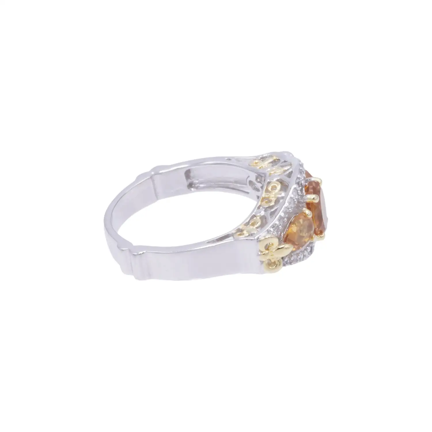 แหวนเงิน925 ชุบแต่งทอง14K ประดับมาเดรา ซิทริน และเซอร์คอนสีขาว - Image 3