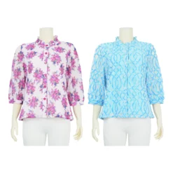 เสื้อคอตั้ง เสริมระบายรัฟเฟิล แขนพอง 3 ส่วน ผ้าลูกไม้ราเชล