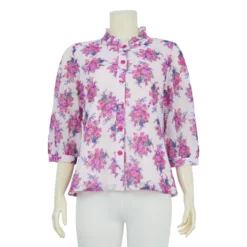 เสื้อคอตั้ง เสริมระบายรัฟเฟิล แขนพอง 3 ส่วน ผ้าลูกไม้ราเชล - Image 3