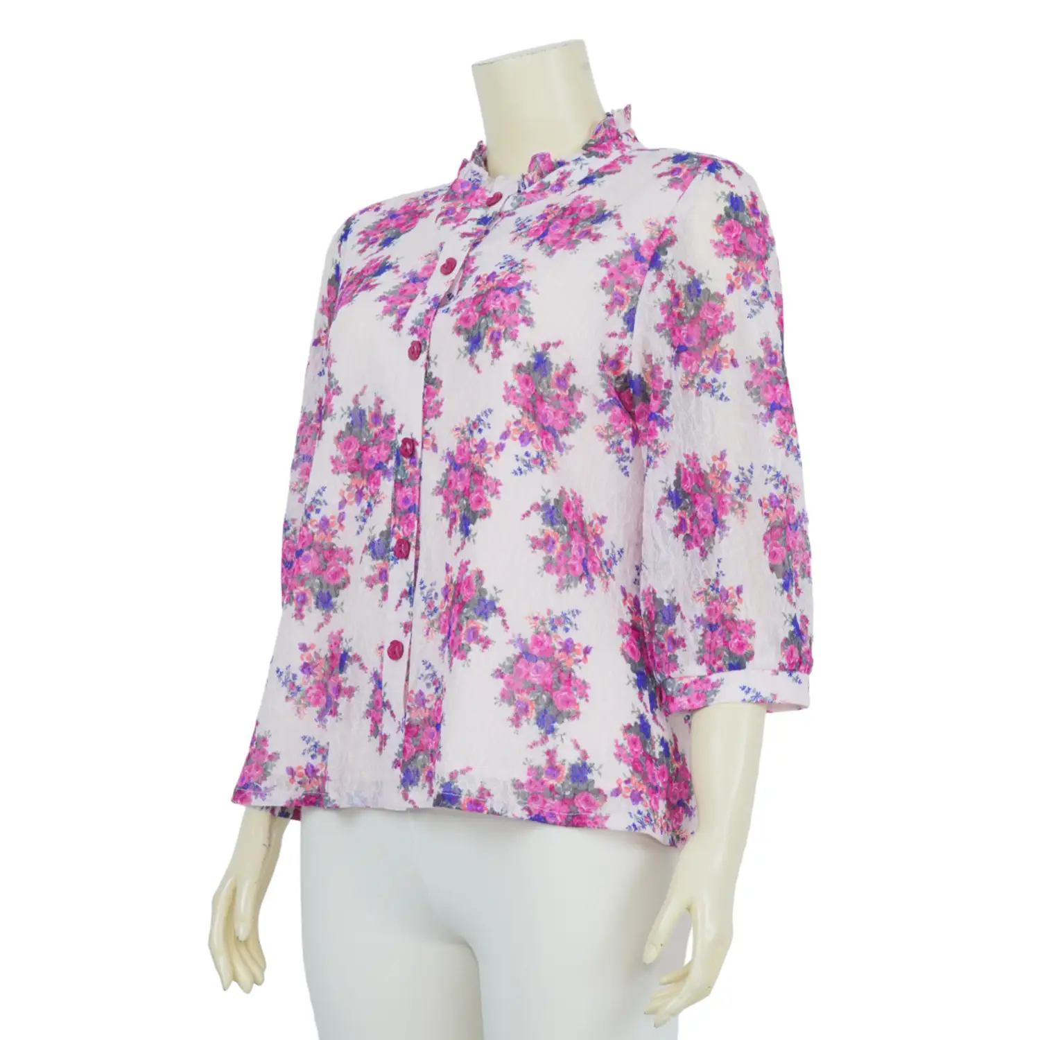เสื้อคอตั้ง เสริมระบายรัฟเฟิล แขนพอง 3 ส่วน ผ้าลูกไม้ราเชล - Image 4