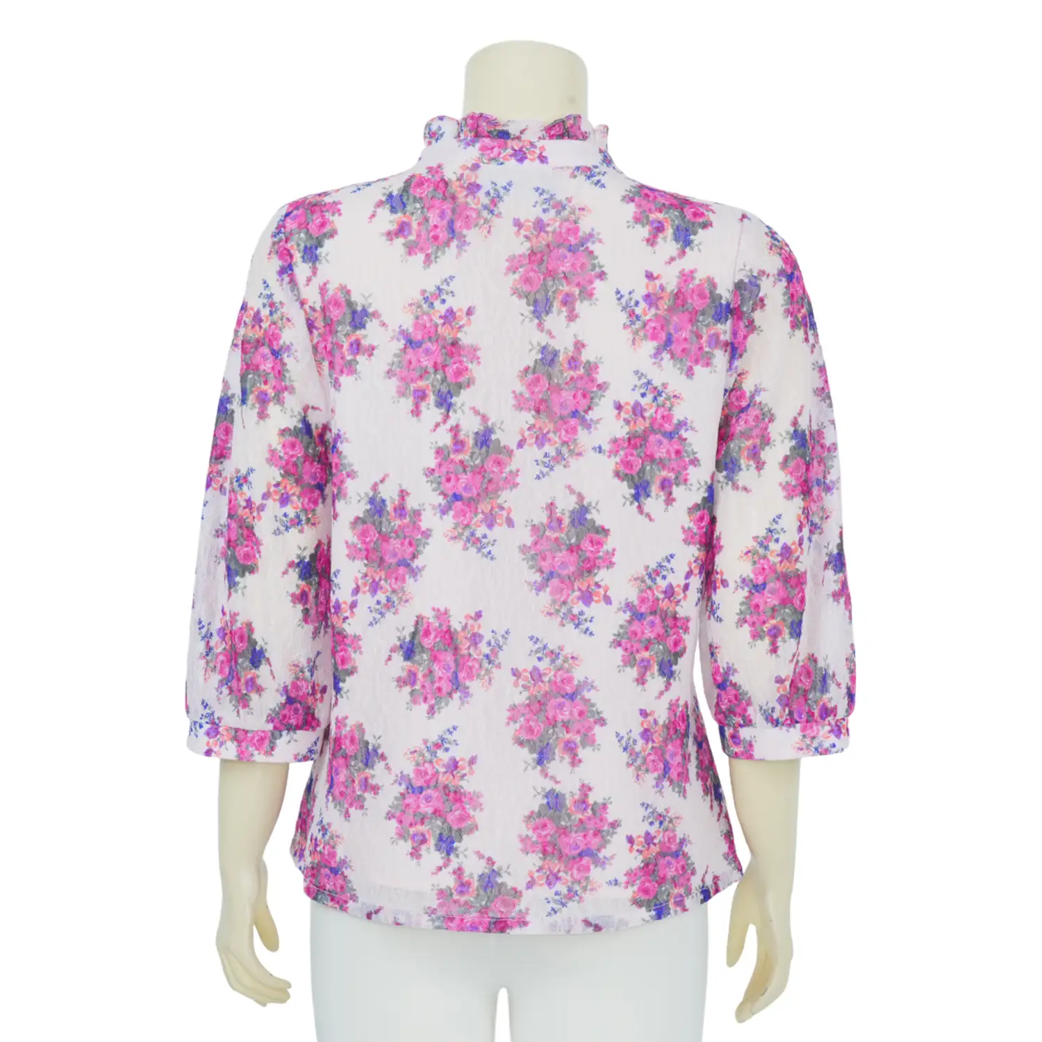 เสื้อคอตั้ง เสริมระบายรัฟเฟิล แขนพอง 3 ส่วน ผ้าลูกไม้ราเชล - Image 5