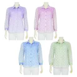 เสื้อเชิ้ต แขนกระบอก 4 ส่วน ผ้าลูกไม้ราเชลลายดอกไม้