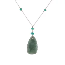สร้อยคอทอง14K ประดับมรกต พร้อมจี้หยกเจไดต์ ลายดอกไม้
