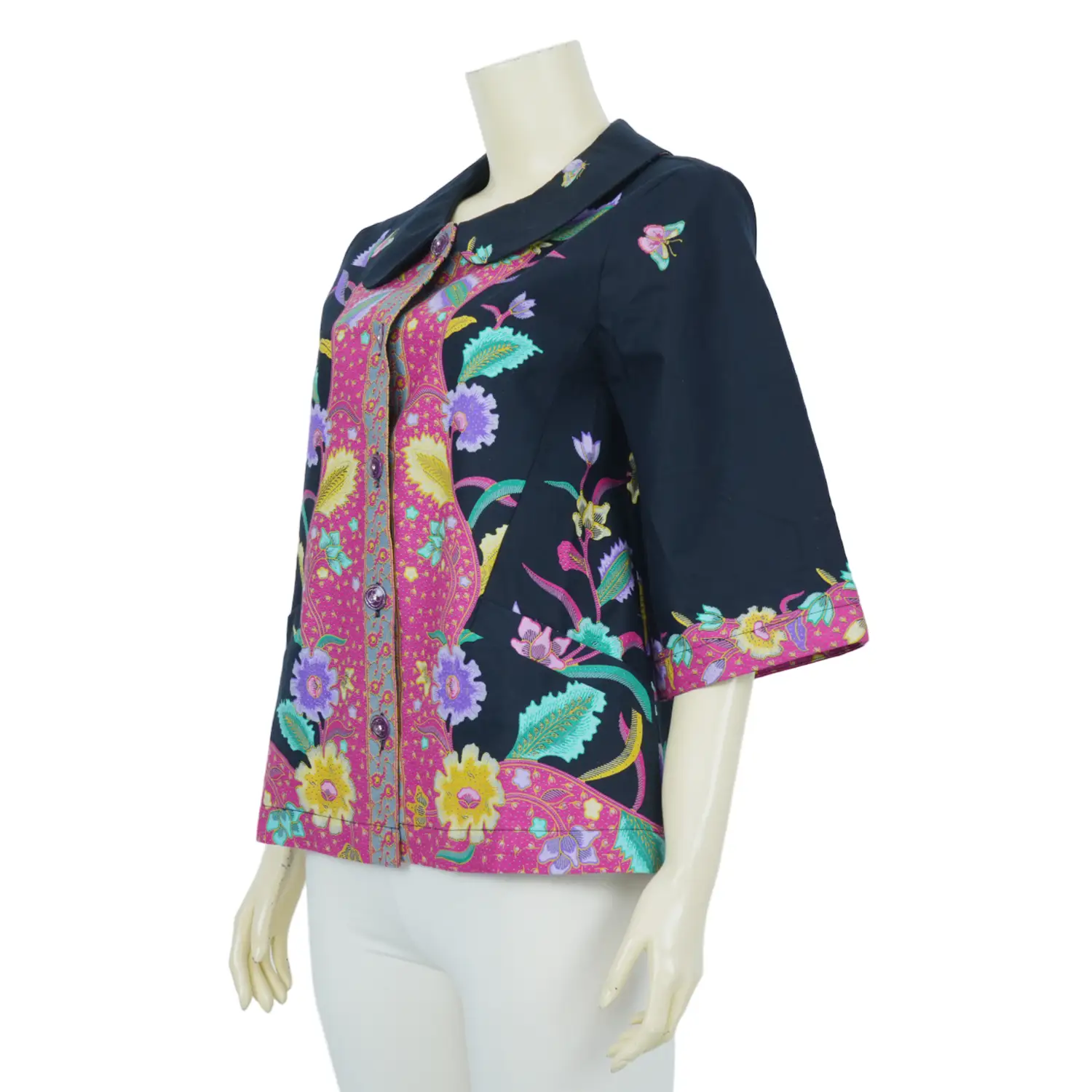 เสื้อแจ็กเกตคอบัว แขน 3 ส่วน ผ้าปาเต๊ะลาย Botanical - Image 2