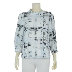 เสื้อคอตั้ง ผ่าติดกระดุม แขนกระบอก 5 ส่วน ผ้าพิมพ์ลาย