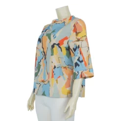 เสื้อคอตั้งแขนกระบอก 4 ส่วน ผ้าดูพีโอนี่ลายหลากสีสัน - Image 2