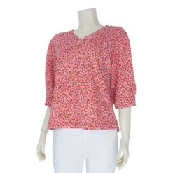 เสื้อคอวี แขน 4 ส่วน ผ้าคูชั่นลายดอกไม้ - Image 2