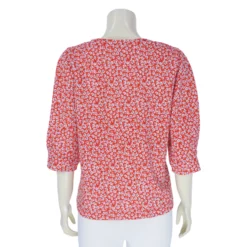 เสื้อคอวี แขน 4 ส่วน ผ้าคูชั่นลายดอกไม้ - Image 3