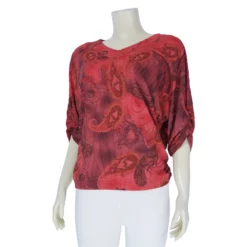 เสื้อคอวี แขนปีกค้างคาว 3 ส่วน ผ้าลายสไตล์โบฮีเมียน - Image 2