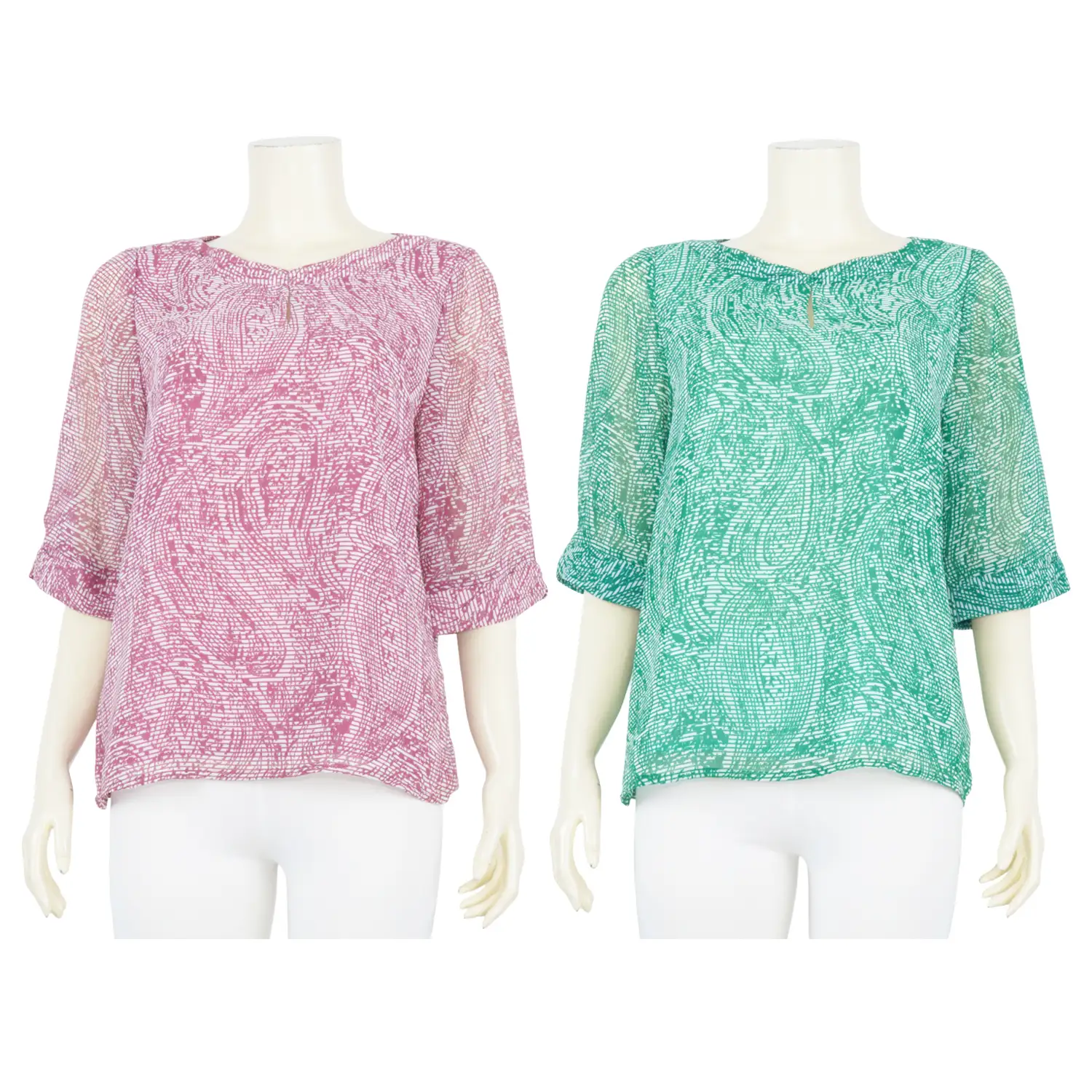 เสื้อคอกลมแขน 3 ส่วน ผ้าชีฟองพิมพ์ลาย
