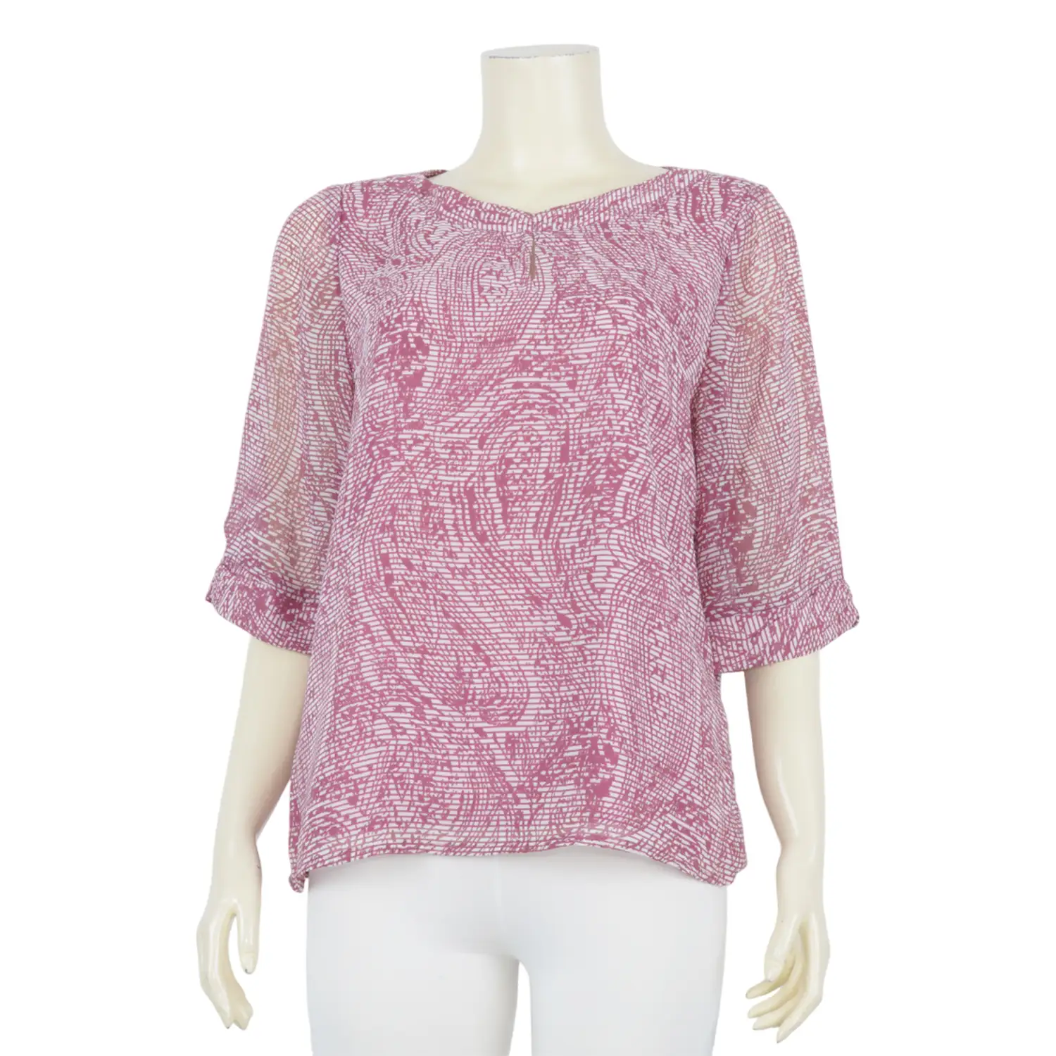 เสื้อคอกลมแขน 3 ส่วน ผ้าชีฟองพิมพ์ลาย - Image 3