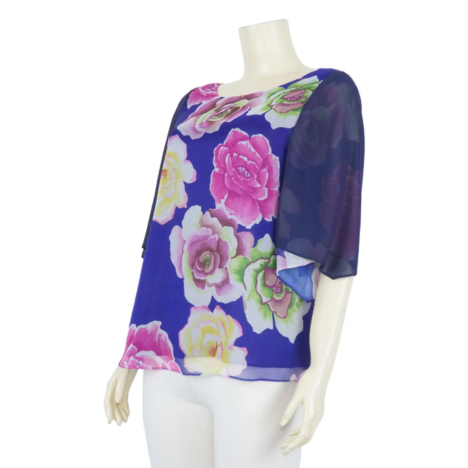 เสื้อคอปาดแขนระบาย 3 ส่วน ผ้าลายดอกไม้ - Image 2