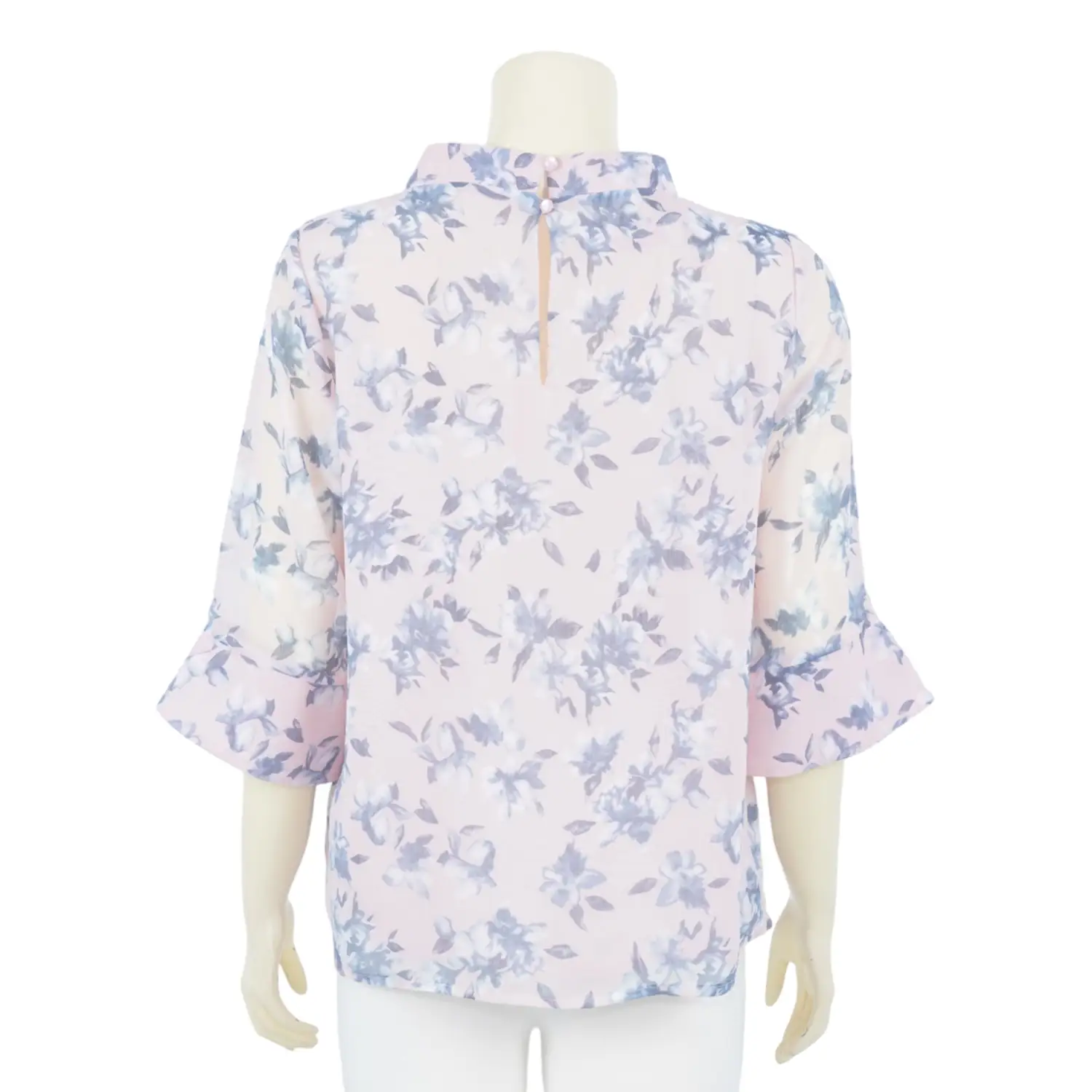 เสื้อคอกลมแต่งโบว์และคริสตัล แขนกระบอกปลายบาน ผ้าลายดอกไม้ - Image 3