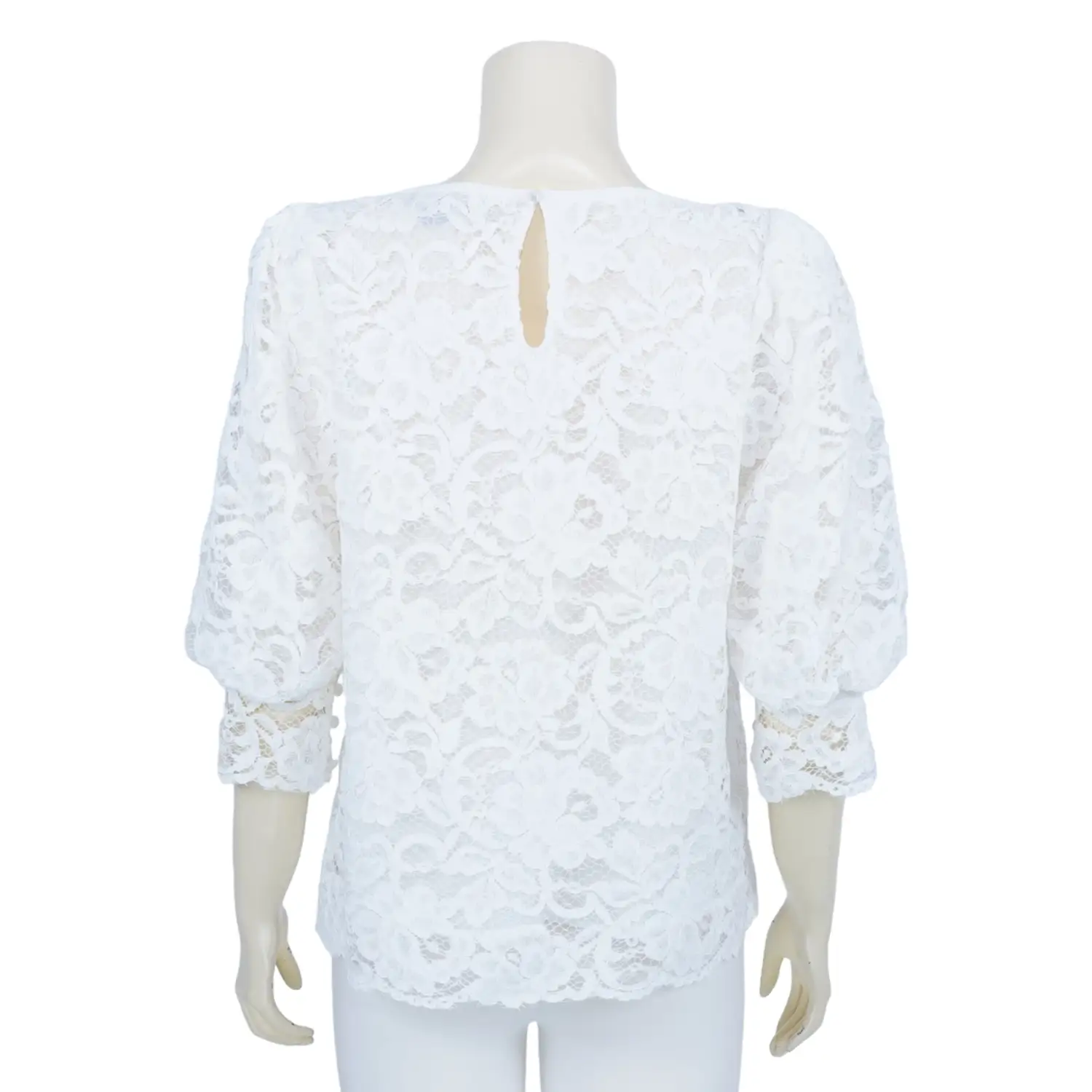 เสื้อคอกลม แขนพอง 4 ส่วน ผ้าลูกไม้ลายดอกไม้ - Image 3
