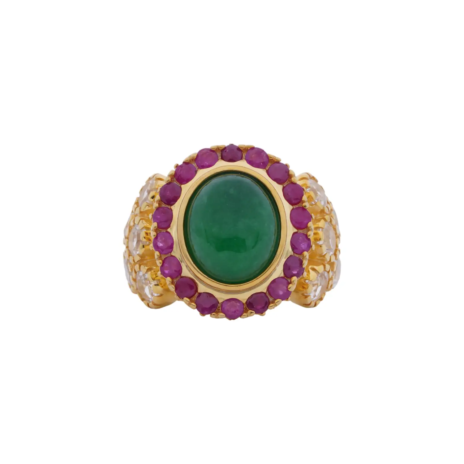 แหวนเงิน925 ชุบทอง14K ประดับหยก, ทับทิม และโทแพซสีขาว