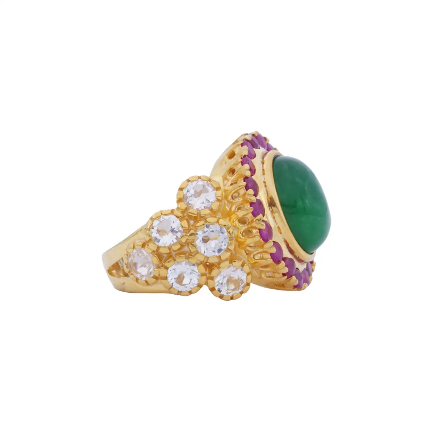 แหวนเงิน925 ชุบทอง14K ประดับหยก, ทับทิม และโทแพซสีขาว - Image 3