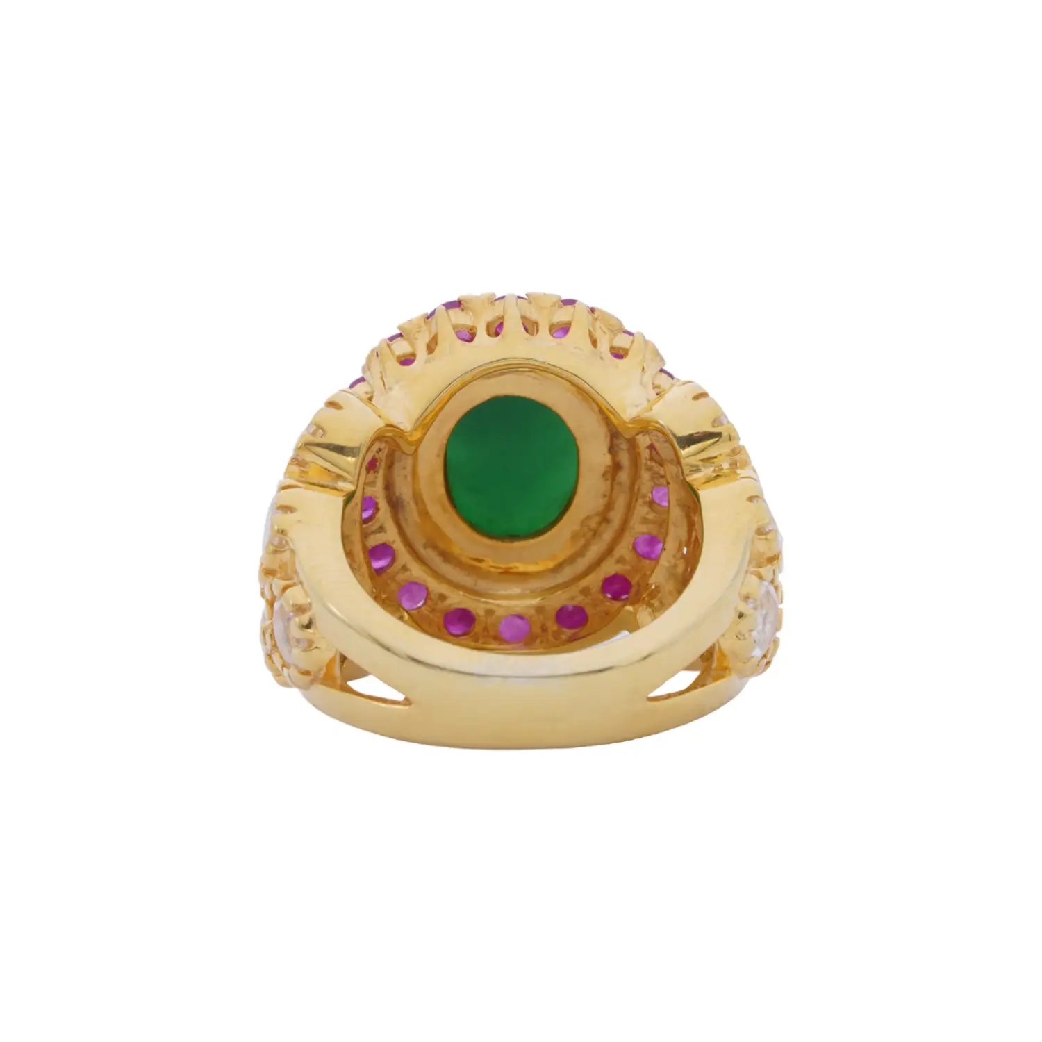 แหวนเงิน925 ชุบทอง14K ประดับหยก, ทับทิม และโทแพซสีขาว - Image 4