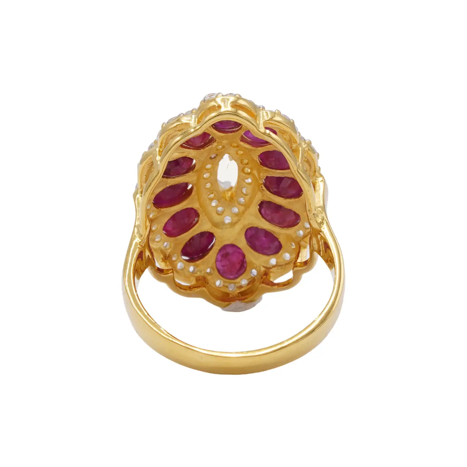 แหวนเงิน925 ชุบทอง18K ประดับทับทิม และเซอร์คอนสีขาว - Image 4