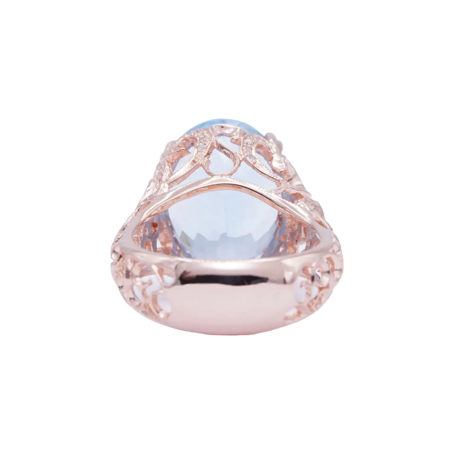 แหวนเงิน925 ชุบทองชมพู18K ประดับสกาย บลู โทแพซ และเซอร์คอนสีขาว - Image 4