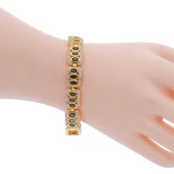 สร้อยข้อมือเงิน925 ชุบทอง18K ประดับเขียวส่องทรงรี และเซอร์คอนสีขาว - Image 2