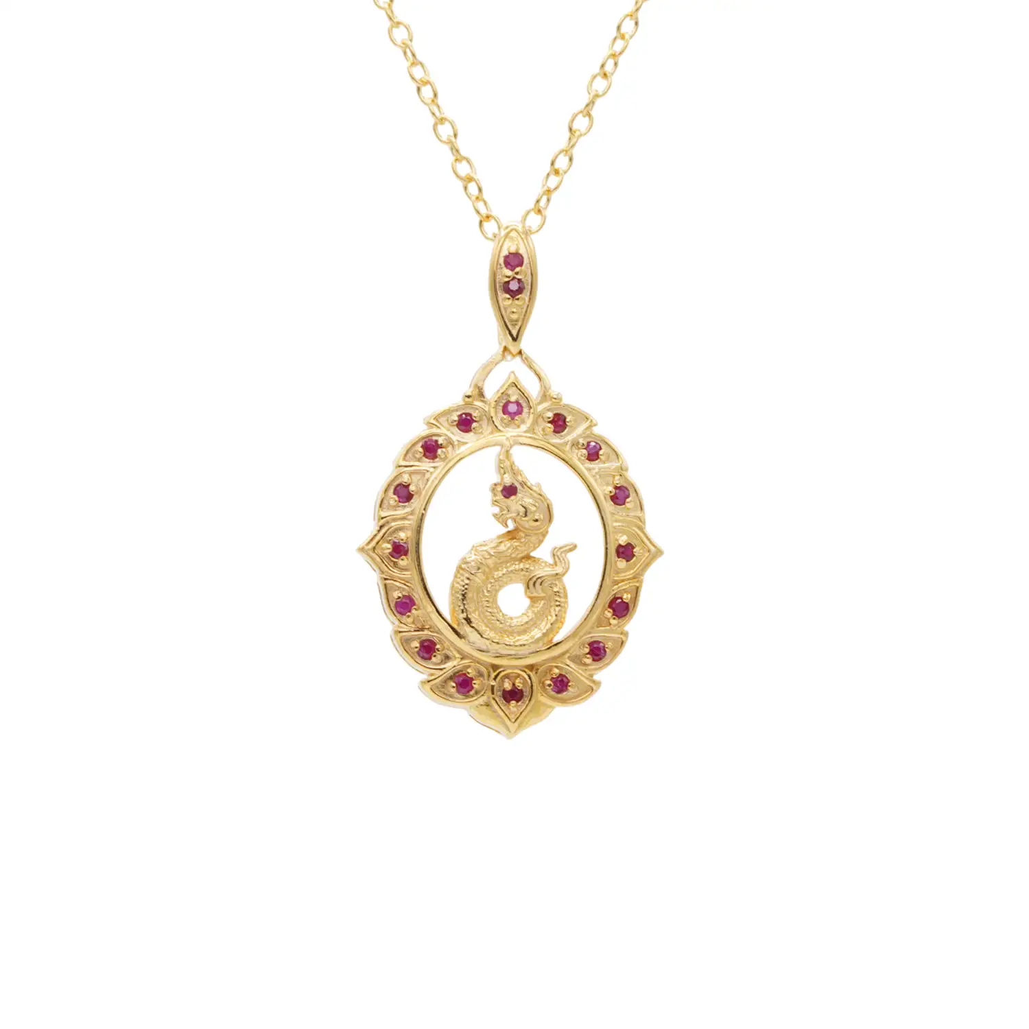 จี้พญานาค ประดับทับทิม พร้อมสร้อยคอ เงิน925 ชุบทอง14K
