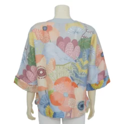 เสื้อคอจีน แขน 4 ส่วน ผ้าลินินลายดอกไม้ โทนสีน้ำ - Image 3