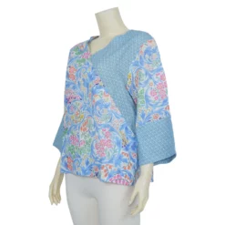 เสื้อคอวี ดีไซน์ทบป้าย แขน 4 ส่วน ผ้าลินินลายดอกไม้ - Image 2