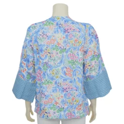 เสื้อคอวี ดีไซน์ทบป้าย แขน 4 ส่วน ผ้าลินินลายดอกไม้ - Image 3