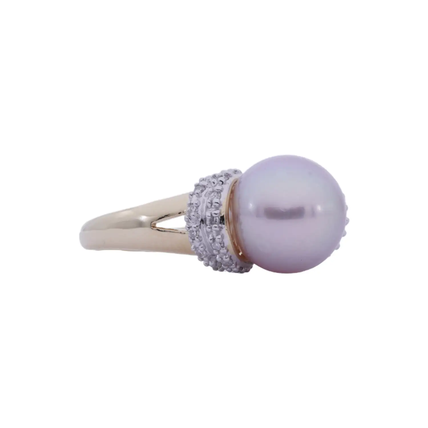 แหวนทอง10K ประดับมุกน้ำจืด สีลาเวนเดอร์ และเพชรสีขาว - Image 2