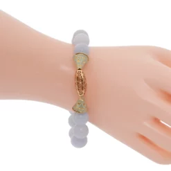 สร้อยข้อมืออะความารีน พร้อมส่วนตกแต่ง แกะสลักลาย - Image 2