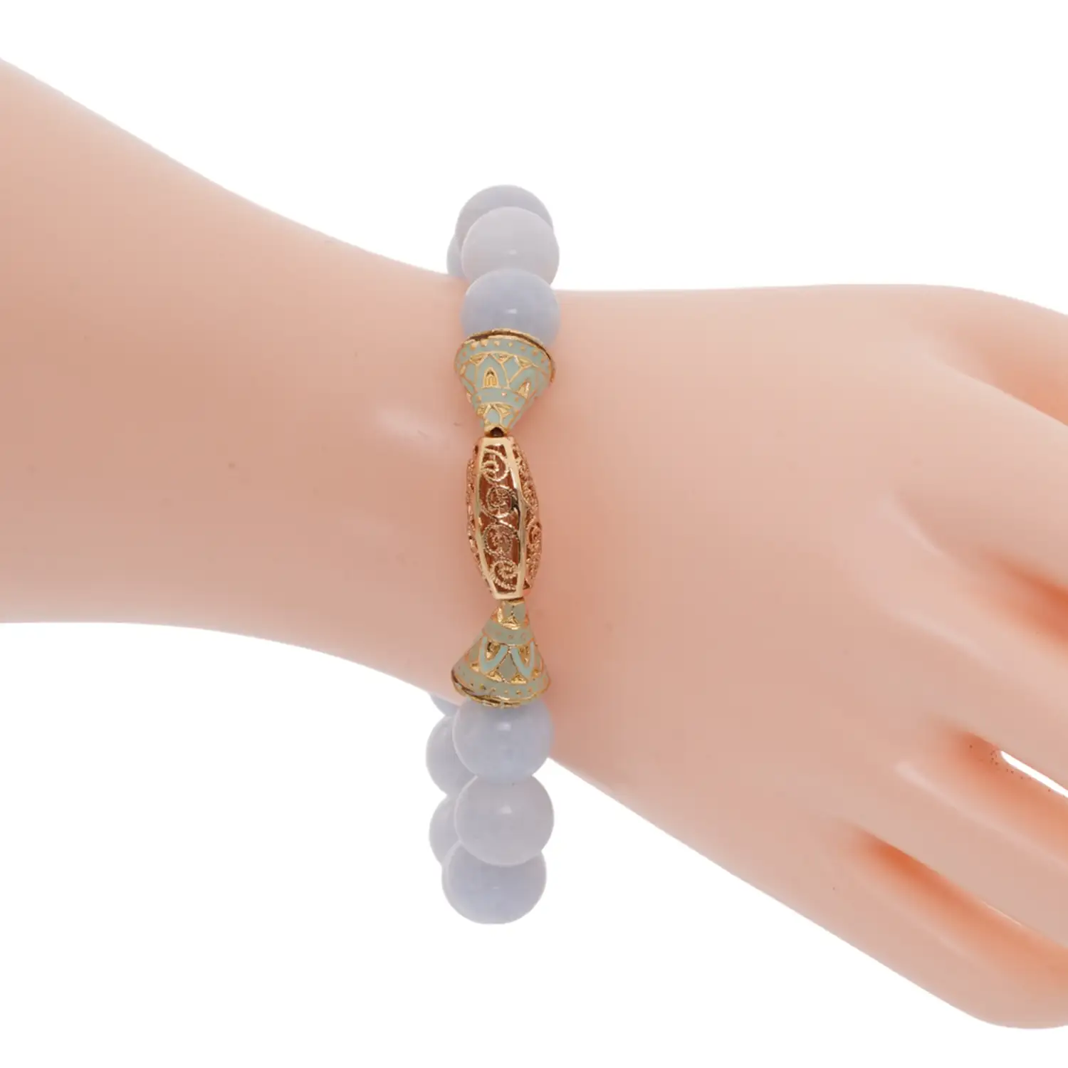 สร้อยข้อมืออะความารีน พร้อมส่วนตกแต่ง แกะสลักลาย - Image 2