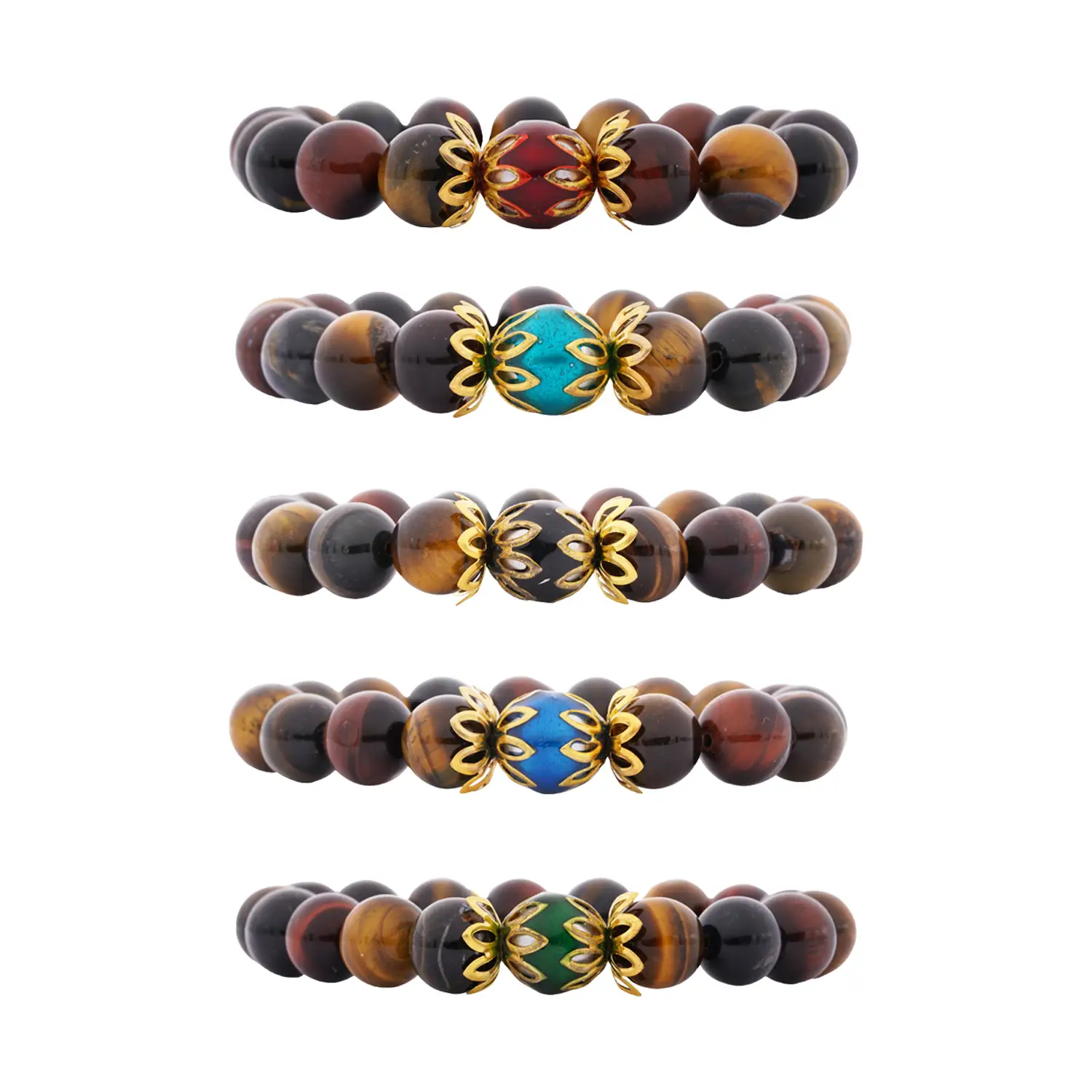 สร้อยข้อมือแก้วตาเสือ พร้อมส่วนตกแต่งลงยาสี