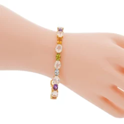 สร้อยข้อมือเงิน925 ชุบทอง10K ประดับ อัญมณีทรงรีหลากชนิด - Image 2