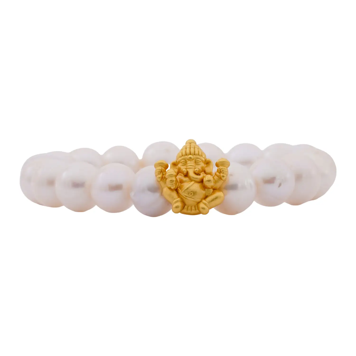 สร้อยข้อมือมุกน้ำจืด พร้อมชาร์มพระพิฆเนศ เงิน925 ชุบทอง18K