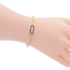 สร้อยข้อมือเงิน925 ชุบทอง14K ประดับเพชรสีฟ้า - Image 4