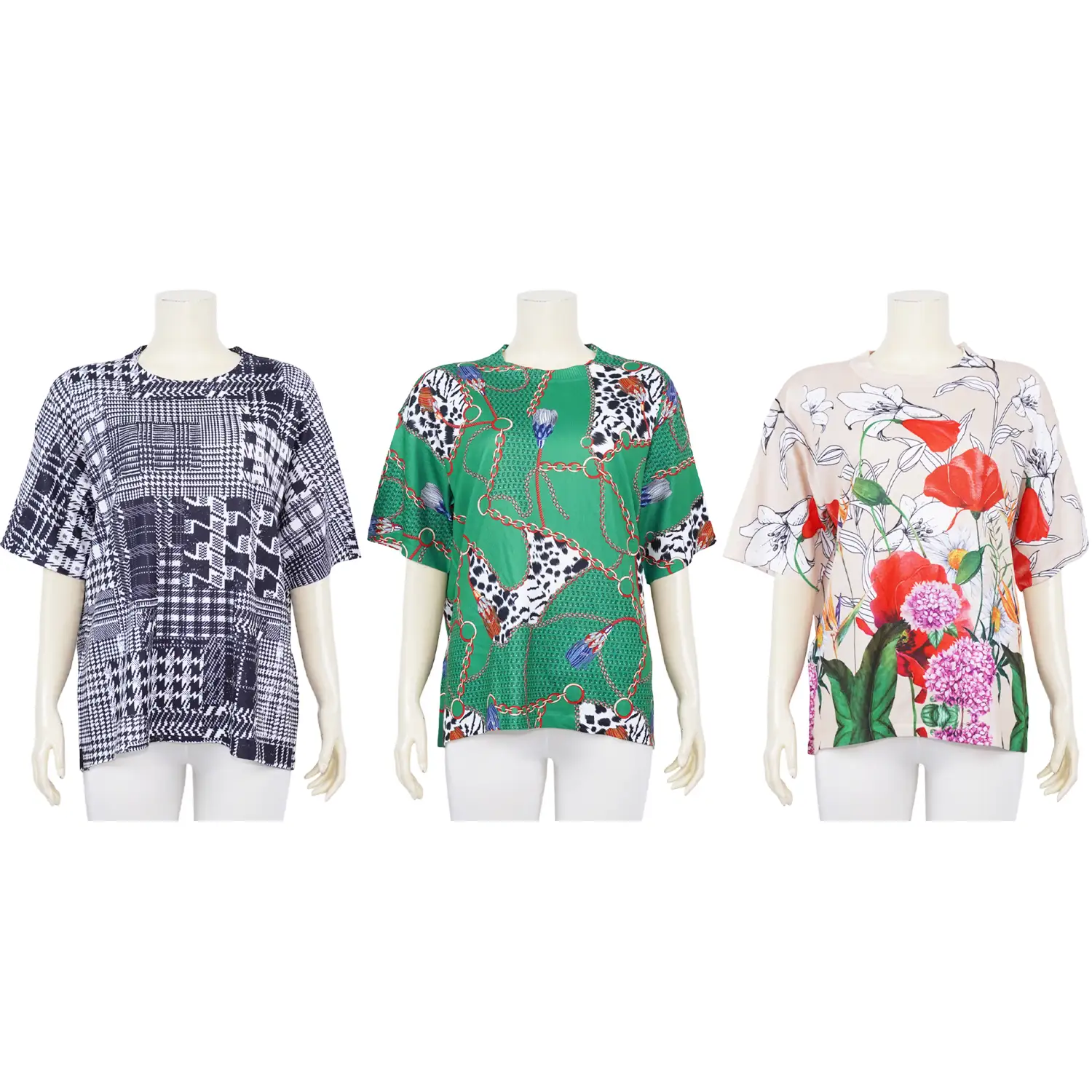เสื้อคอกลม แขนสั้น ผ้าทอเกาหลี ลายกราฟิก