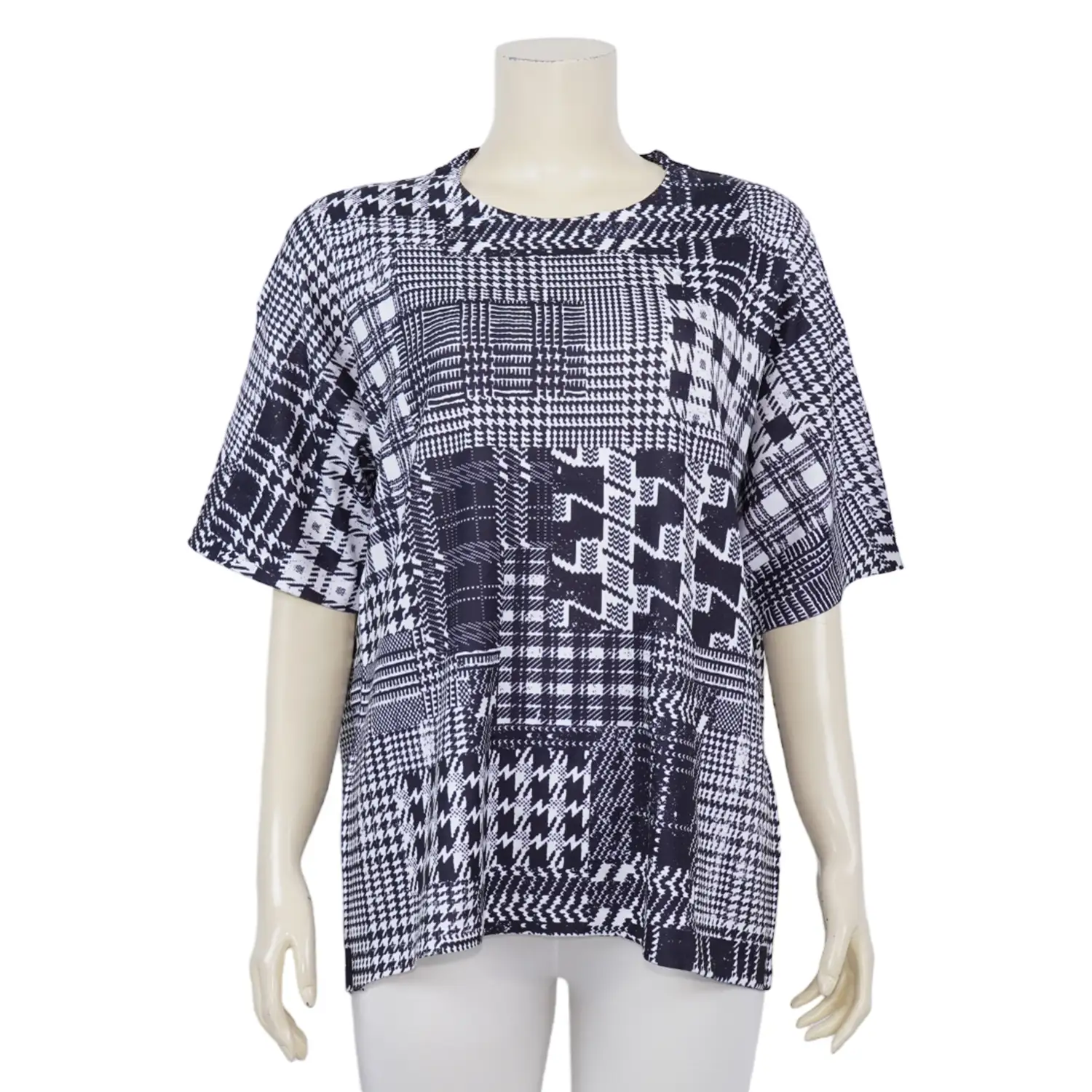 เสื้อคอกลม แขนสั้น ผ้าทอเกาหลี ลายกราฟิก - Image 2