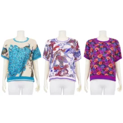 เสื้อคอกลม แขนสั้น ผ้าทอเกาหลี ตัดต่อจั๊มผ้ายืด
