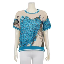 เสื้อคอกลม แขนสั้น ผ้าทอเกาหลี ตัดต่อจั๊มผ้ายืด - Image 4