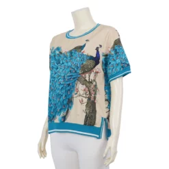 เสื้อคอกลม แขนสั้น ผ้าทอเกาหลี ตัดต่อจั๊มผ้ายืด - Image 5
