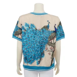 เสื้อคอกลม แขนสั้น ผ้าทอเกาหลี ตัดต่อจั๊มผ้ายืด - Image 6