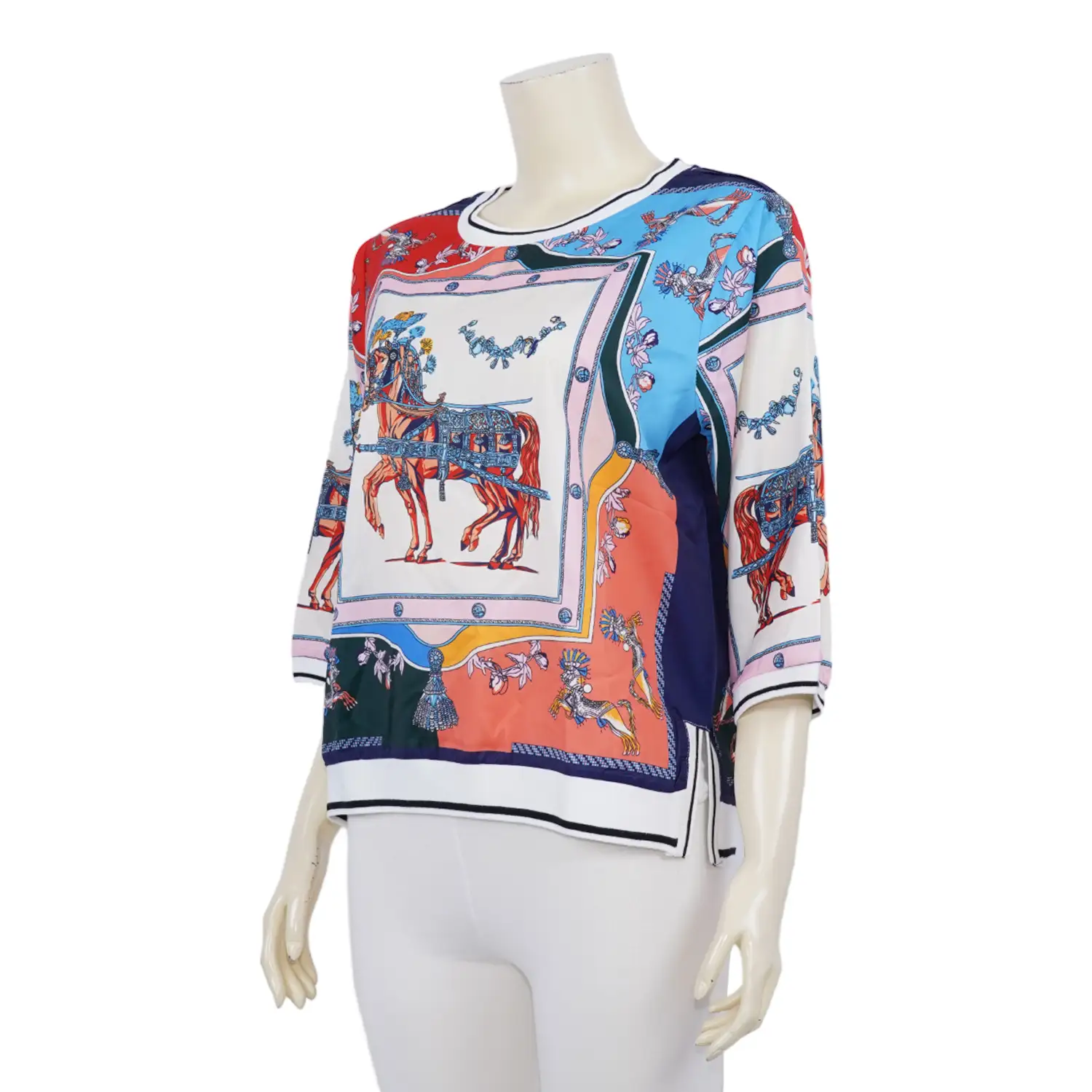 เสื้อคอกลม แขน 3 ส่วน ผ้าทอเกาหลี ลายม้าโรมัน - Image 2
