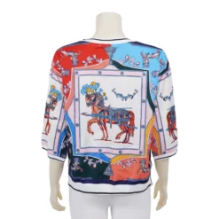 เสื้อคอกลม แขน 3 ส่วน ผ้าทอเกาหลี ลายม้าโรมัน - Image 3